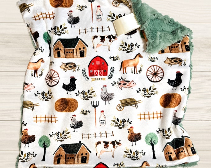 Farm Animals Baby Blanket | Farm Animal Nursery Decor | Lovey for Babies | Gender Neutral Baby Blanket | Baby Shower Gift