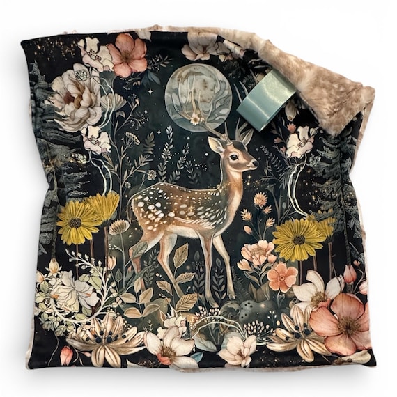 Woodland Deer Lovey Blanket | Forest Animal Security Blanket | Baby Gift for Girl | Handmade Baby Lovey | Woodland Nursery