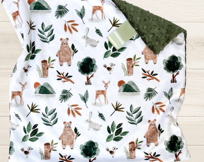 Woodland Animals Lovey Blanket | Gender Neutral Baby Blanket | Forest Friends Security Blanket | Woodland Nursery Decor | Gift for Newborn