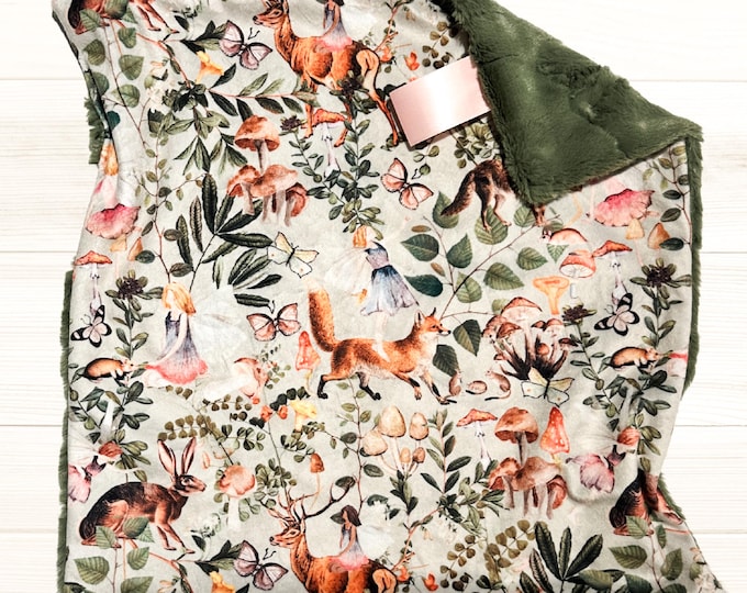 Woodland Animals Lovey Blanket with Fairies | Mini Security Blanket for Babies | Unique Gift for Baby Girl |  Nursery Decor