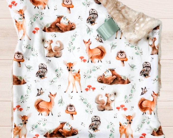 Woodland Animals Lovey Blanket | Forest Friends Security Blanket | Woodland Nursery Decor | Gift for Newborn