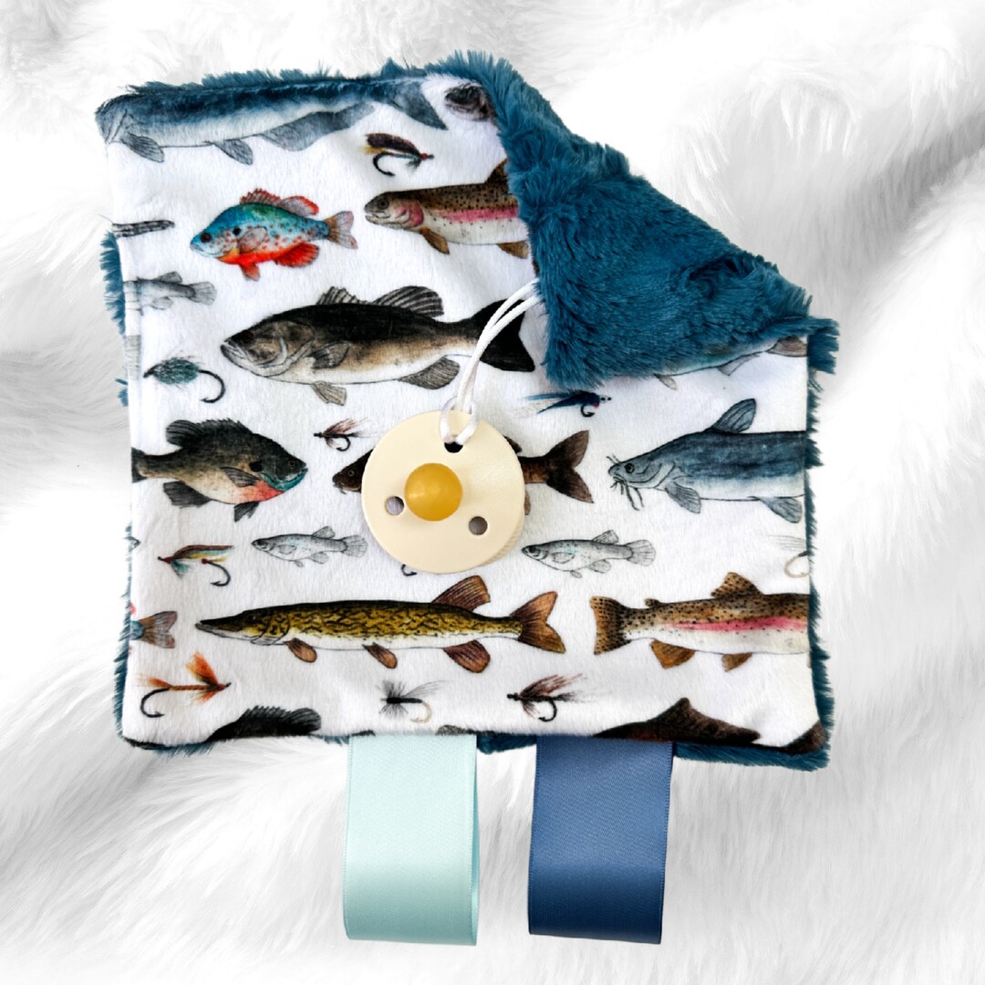Fish Pacifier Fishing Pacifier Holder: Minky Crinkle Sensory Toy With Ribbons - Etsy