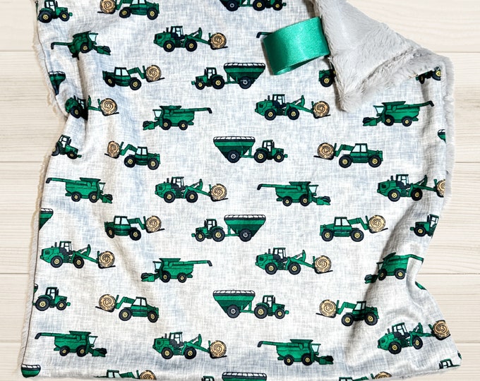 Farm Tractor Baby Blanket | Farm Nursery Decor | Lovey for Babies | Farm Equipment Baby Blanket | Baby Shower Gift for Boy