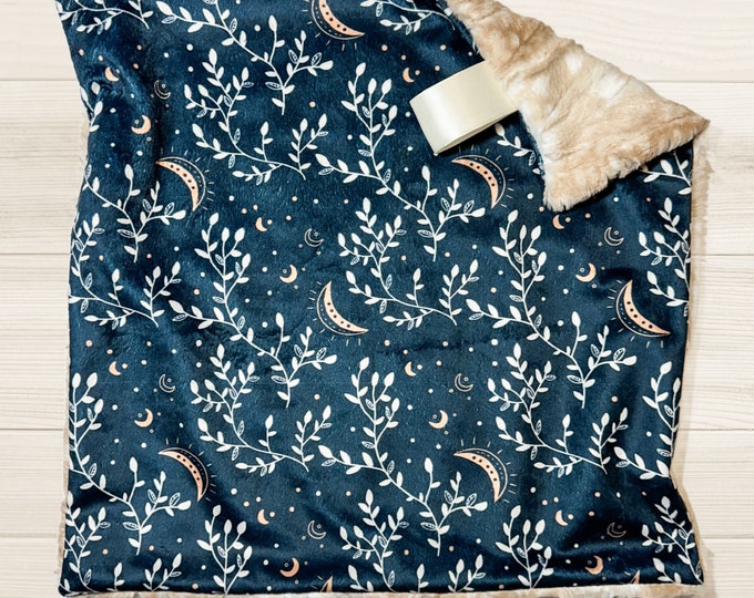 Moon and Stars Lovey for Baby | Celestial Print Baby Blanket | Moon and Stars Nursery Decor | Newborn Gift
