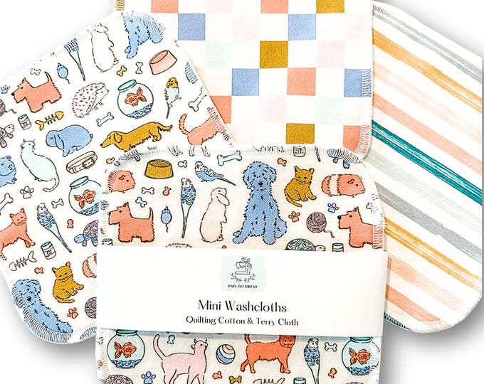 Pet Shop Baby Washcloths – Set of 4 | Organic Cotton Terry | Reusable Baby Wipes | Soft & Absorbent | New Baby Gift