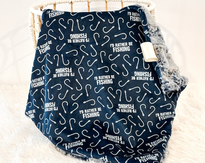 Fishing Minky Lovey Blanket | I'd Rather be Fishing Baby Blanket | Security Blanket | Outdoors Nursery Decor | Baby Shower Gift for Boy