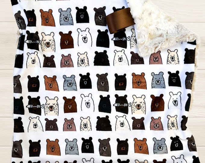 Cozy Bears Baby Blanket| Minky and Faux Fur Plush Blanket | Perfect Gift for Newborn through Toddler | Gender Neutral Gift