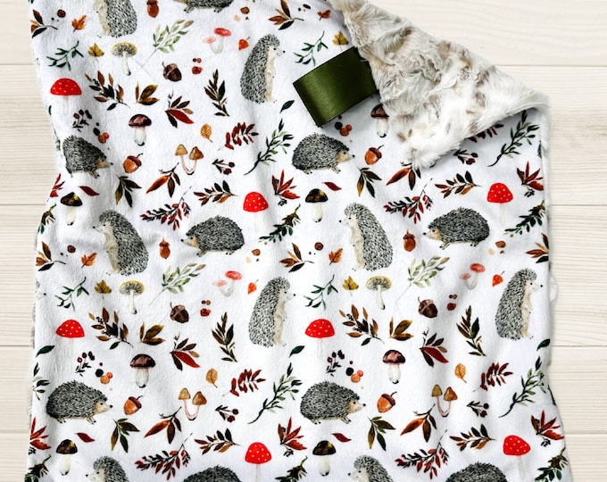 Hedgehog Lovey |  Hedgehog and Mushroom Baby Blanket | Minky Lovey for Babies | Baby Shower Gift