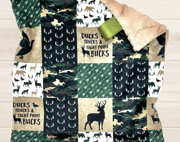 Deer Minky Baby Blanket | Gift for Boy | Ducks, Trucks, and Eight Point Bucks | Woodland Nursery | Baby Shower Gift