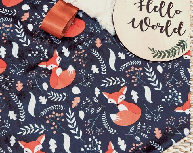 Woodland Fox Lovey Blanket: Minky & Faux Fur Baby Snuggle Blanket
