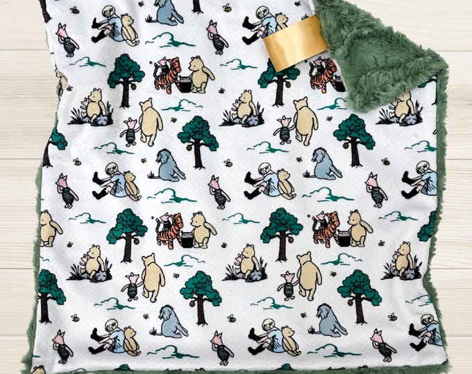 Winnie the Pooh Lovey Blanket | Hundred Acre Wood Baby Blanket | Gender Neutral Gift for Baby |  Winnie the Pooh Nursery Decor