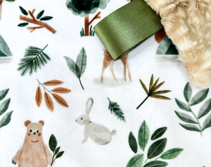 Personalized Woodland Animals Baby Blanket | Baby Shower Gift | Forest Friends Lovey Blanket | Woodland Nursery Decor | Gift for Newborn