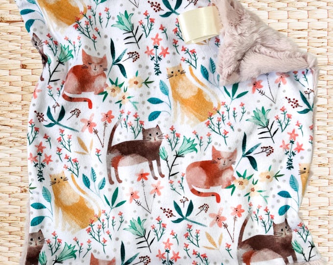 Cat Minky Lovey Blanket | Kitty Security Blanket for Girl | Lovey for Babies | Baby Shower Gift