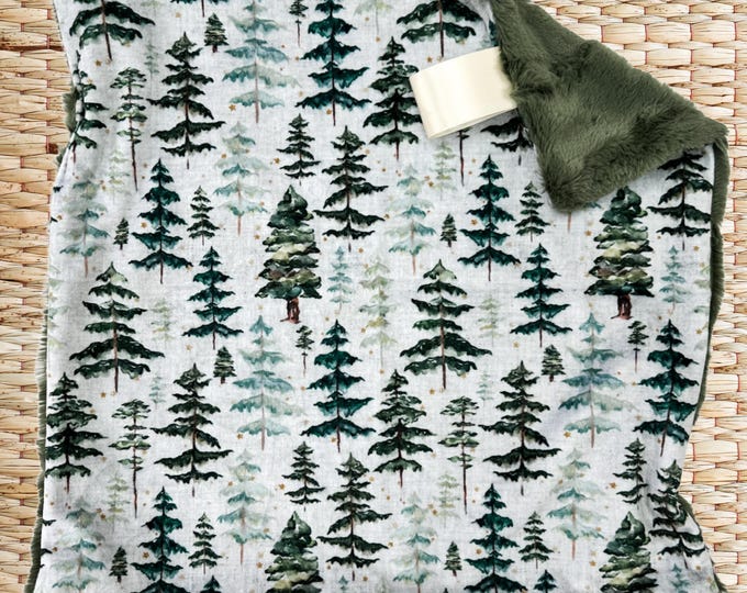Forest Minky Lovey Blanket | Woodland Nursery Decor | Watercolor Pine Trees | Security Blanket | Perfect Baby Shower Gift