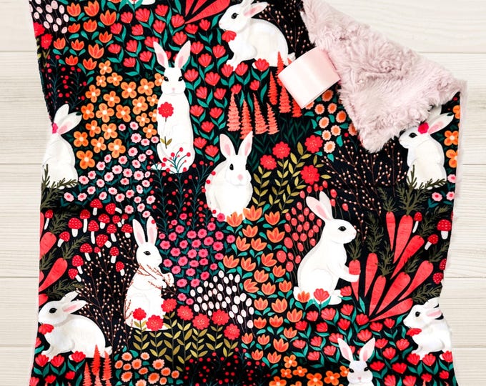Floral Bunny Cuddle Lovey Blanket |Bunny in the Garden | Lovey for Babies | Security Blanket | Baby Girl Gift | Easter