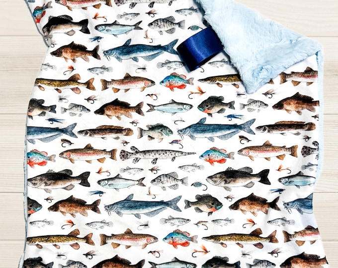 Fishing Minky Lovey Blanket |  Fishing Baby Blanket | Custom Security Blanket | Outdoors Nursery Decor | Baby Shower Gift