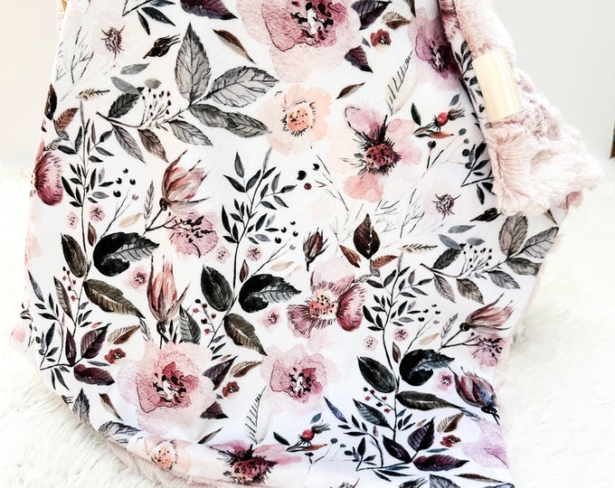 Floral Minky Baby Blanket | Lovey for Babies | Baby or Toddler Girl Baby Blanket | Security Blanket | Perfect Baby Girl Gift