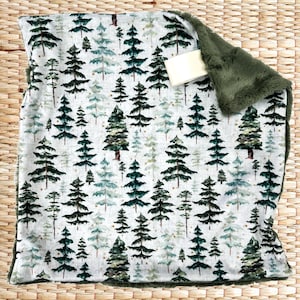 Forest Minky Lovey Blanket: Watercolor Pine Tree Security Blanket