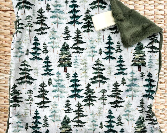 Forest Minky Lovey Blanket: Watercolor Pine Tree Security Blanket