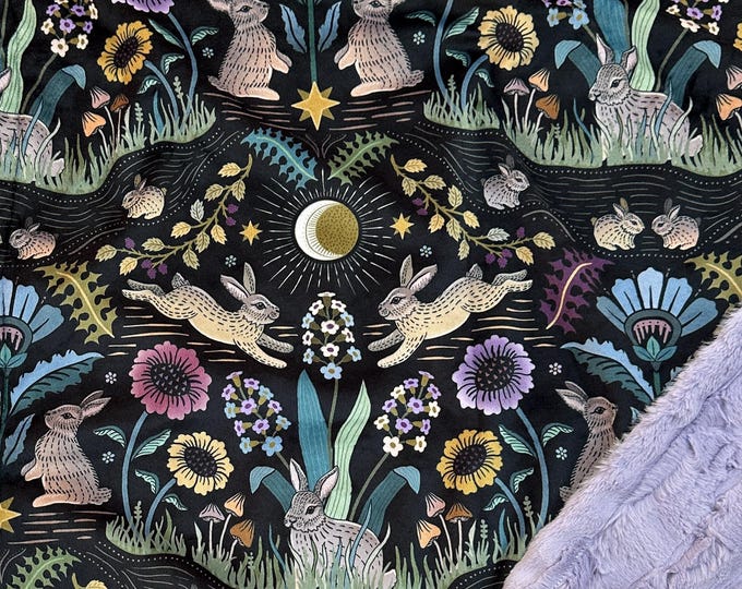 Bunny Minky Baby Blanket: Faux Fur Woodland Nursery Security Blanket