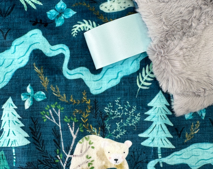 Woodland Animals Minky Baby Blanket with Wolf, Bear, Eagle | Security Blanket | Newborn Baby Shower Gift