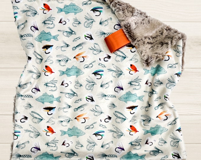 Fishing Lovey Blanket | Gender Neutral Fishing Baby Blanket | Custom Security Blanket | Outdoors Nursery Decor | Baby Shower Gift
