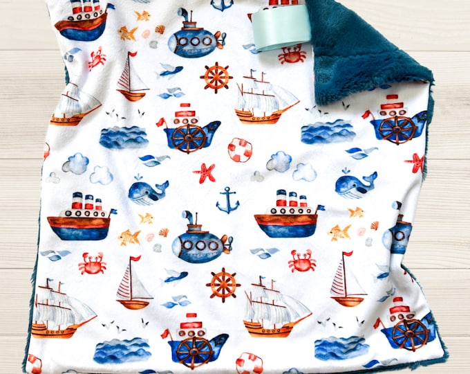 Lovey Blanket with Ships and Boats | Boat Baby Blanket | Security Blanket | Nautical Nursery Decor | Baby Shower Gift