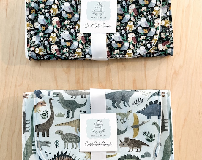 Baby Bib and Burp Cloth Set, Triple Layered with Organic Cotton Fleece, Dinosaurs, Owls, Set of 2, Baby Shower Gift
