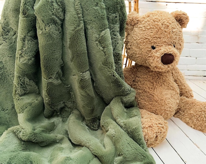 Double Sided Faux Fur Baby Blanket-Ivy Green | Personalized Ultra Soft Cozy Blanket for Babies, Toddlers, and Kids | Unique Baby Gift