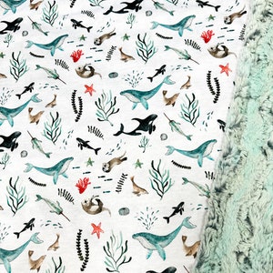 Handmade Ocean Baby Blanket: Minky & Faux Fur - Soft Cozy Gift