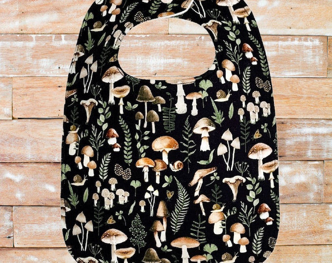 Baby Bib with Mushrooms | Woodland Drool Bib | Triple Layered with Organic Cotton Fleece | Gifts Under 20 | Baby Gift