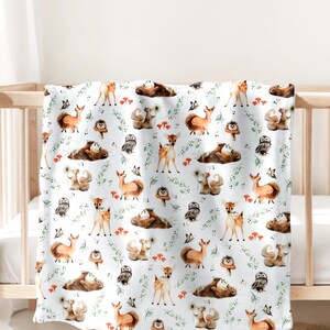 Baby Blanket with Woodland Animals | Embroidered Baby Blanket with Fawn |  Woodland Nursery Decor | Baby Gift