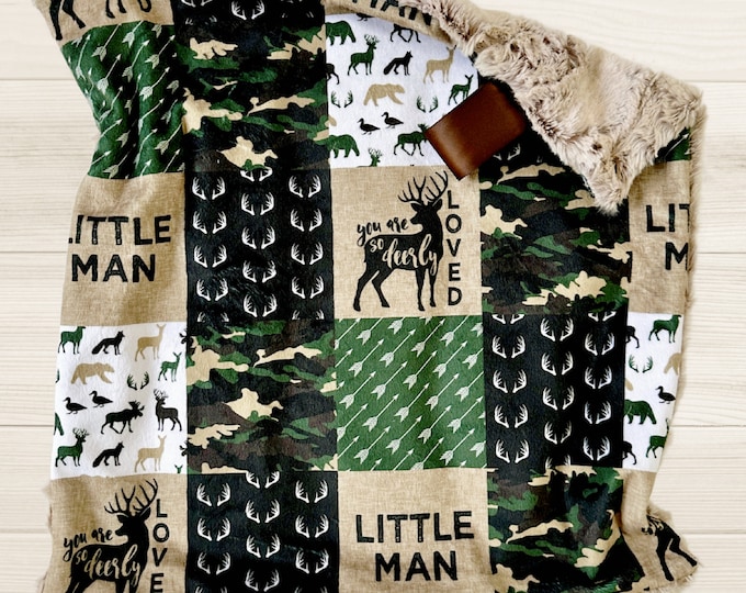 Deer Minky Lovey Blanket |  Personalized Baby Blanket for Boy | Custom Security Blanket | Woodland Nursery | Baby Shower Gift