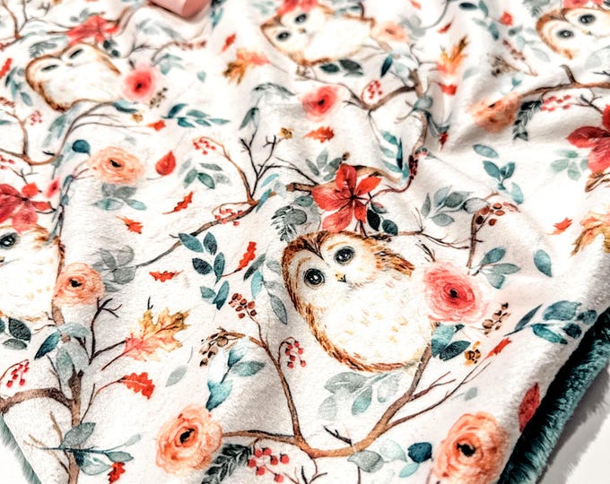 Owl and Floral Minky Lovey Blanket | Baby Girl Nursery Decor