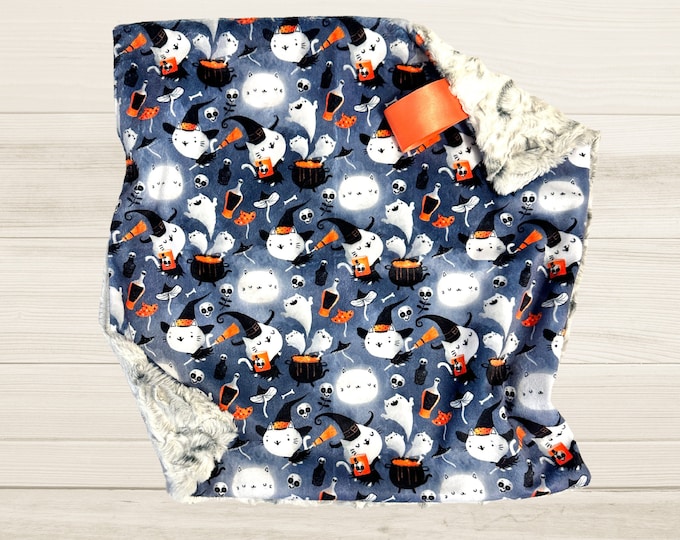 Halloween Lovey | Minky Cuddle Lovey Blanket with Cats | Security Blanket | Lovey for Babies | Halloween Baby