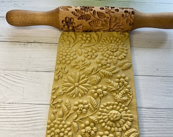 Rolling pin-embossed rolling pin-wooden rolling pin-engraved rolling pin-flower