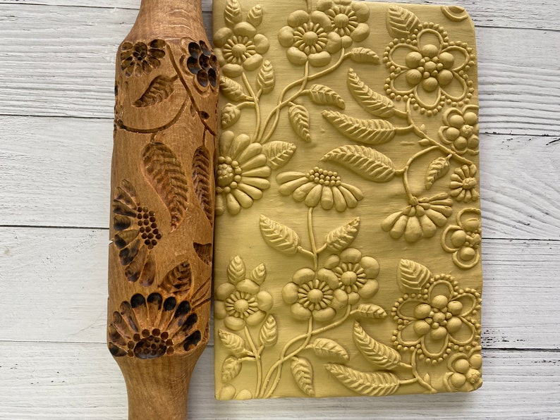 Floral Wooden Rolling Pin Embossed Handmade Rolling Pin for Etsy