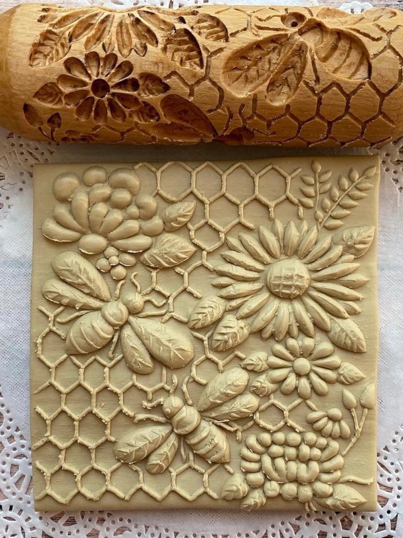 Rolling pin embossed rolling pin best rolling pin Honeycomb image 3