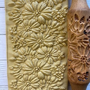 Embossed rolling pin Engraved rolling pin wooden rolling pin Flower pattern for clay and cookie image 10