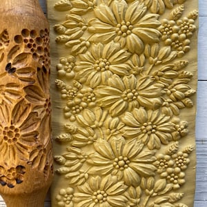 Embossed rolling pin Engraved rolling pin wooden rolling pin Flower pattern for clay and cookie image 9