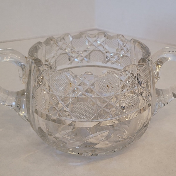 Czech cut, 24% lead crystal sugar bowl- floral and geometric design