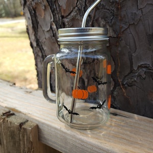 Pumpkin and Bats Mason Jar Mug
