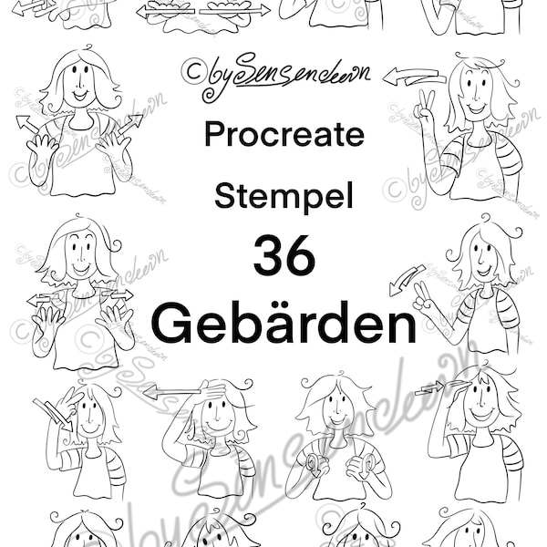 Procreate Stamp 36 Sign German Sign Language Procreate Brushset Stamps Digital Brushes