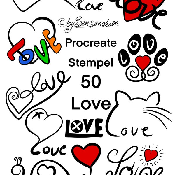 Procreate Stempel/ 50 Love / Love Bundle/ Brushes / Stamps / Doodle