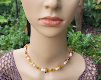 Gargantilla de hongo de cristal hecha a mano, collar bicono de cristal, cierre de plata de ley