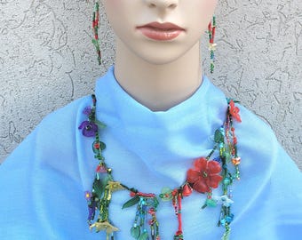Handmade Crochet Flower Jewelry Set, Sterling Silver Earrings