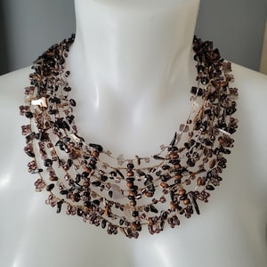 Elegant handmade crochet necklace, Mother of Pearl Shell and bamboo beads multistrand short necklace,gift for her, wedding jewelry,gift idea
