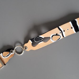 Genuine leather handmade bracelet, statement recycled leather bracelet, black and white painted leather bracelet, designed and made by me