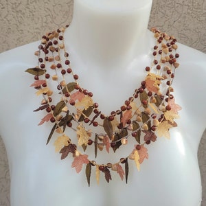 Orange and brown autumn&#39;s vibes necklace, orange elegant necklace, unique necklace, handmade statement jewelry piece with the acrylic leaves