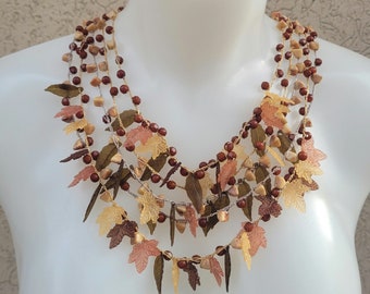 Handmade Acrylic Leaf Statement Necklace, Autumn Colors